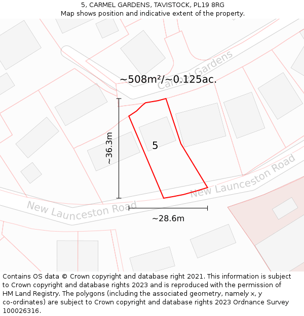 5, CARMEL GARDENS, TAVISTOCK, PL19 8RG: Plot and title map