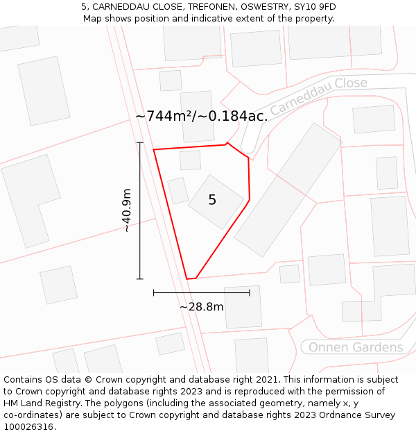 5, CARNEDDAU CLOSE, TREFONEN, OSWESTRY, SY10 9FD: Plot and title map
