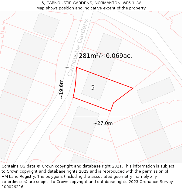 5, CARNOUSTIE GARDENS, NORMANTON, WF6 1UW: Plot and title map