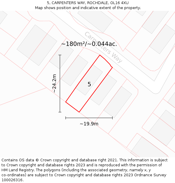 5, CARPENTERS WAY, ROCHDALE, OL16 4XU: Plot and title map