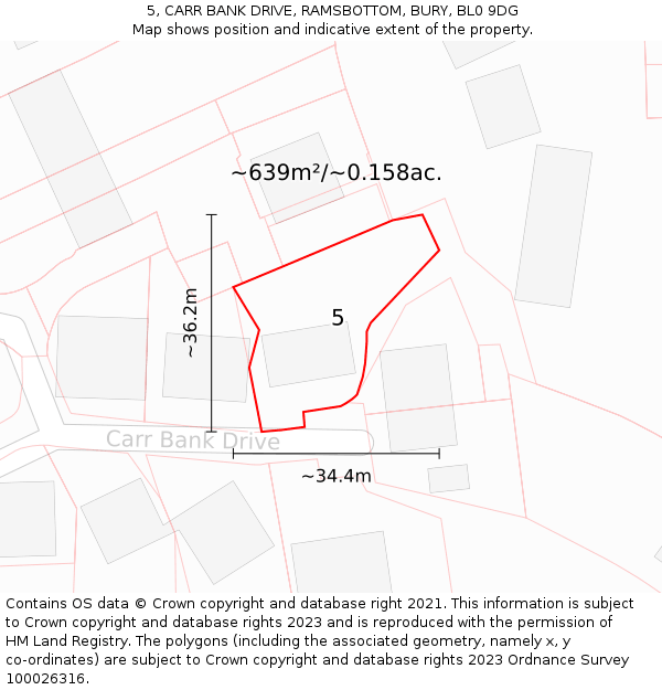 5, CARR BANK DRIVE, RAMSBOTTOM, BURY, BL0 9DG: Plot and title map