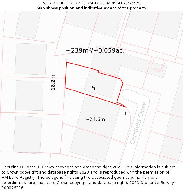 5, CARR FIELD CLOSE, DARTON, BARNSLEY, S75 5JJ: Plot and title map