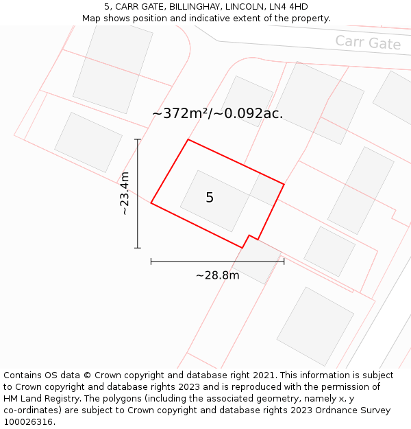 5, CARR GATE, BILLINGHAY, LINCOLN, LN4 4HD: Plot and title map