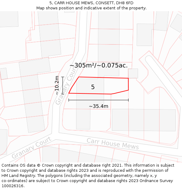 5, CARR HOUSE MEWS, CONSETT, DH8 6FD: Plot and title map