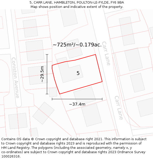 5, CARR LANE, HAMBLETON, POULTON-LE-FYLDE, FY6 9BA: Plot and title map
