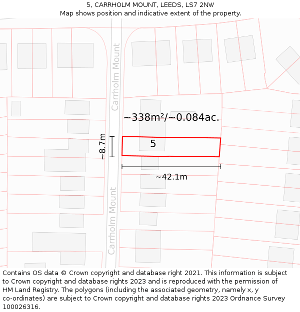 5, CARRHOLM MOUNT, LEEDS, LS7 2NW: Plot and title map