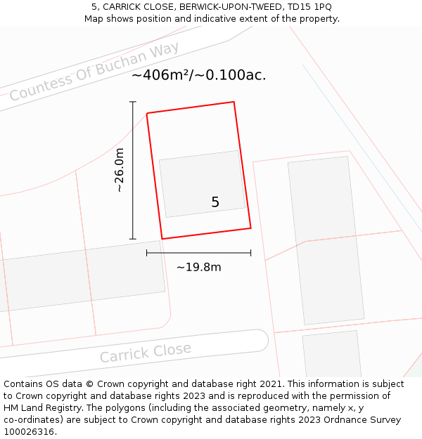 5, CARRICK CLOSE, BERWICK-UPON-TWEED, TD15 1PQ: Plot and title map