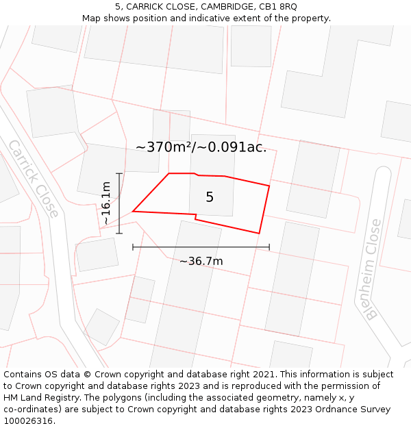 5, CARRICK CLOSE, CAMBRIDGE, CB1 8RQ: Plot and title map