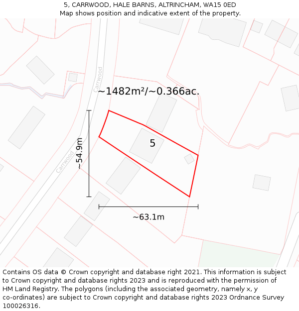 5, CARRWOOD, HALE BARNS, ALTRINCHAM, WA15 0ED: Plot and title map