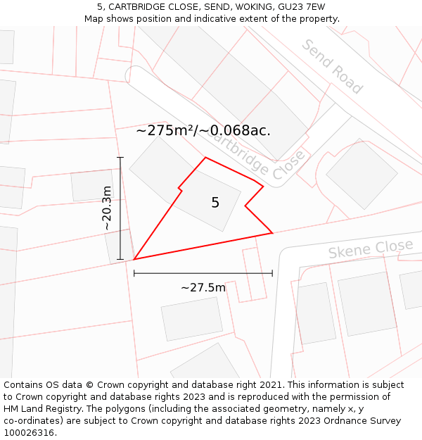 5, CARTBRIDGE CLOSE, SEND, WOKING, GU23 7EW: Plot and title map