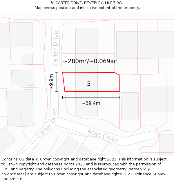 5, CARTER DRIVE, BEVERLEY, HU17 9GL: Plot and title map