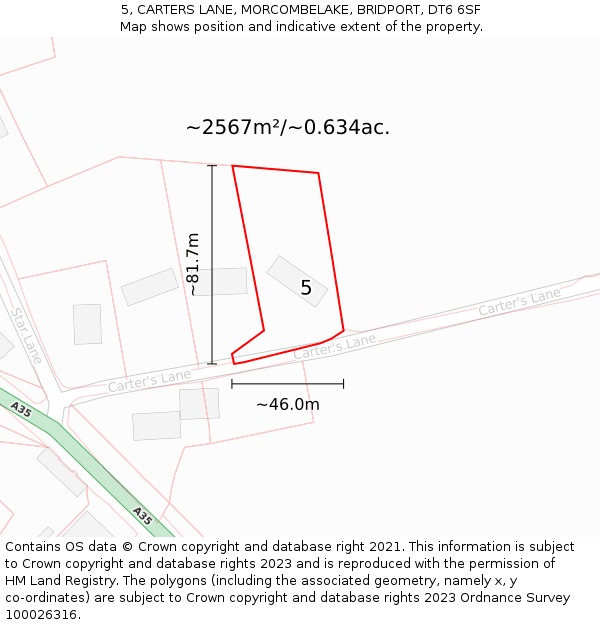 5, CARTERS LANE, MORCOMBELAKE, BRIDPORT, DT6 6SF: Plot and title map