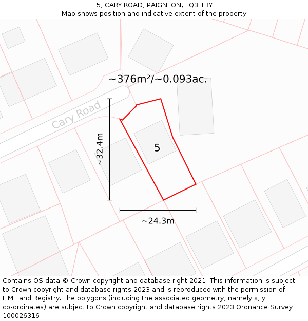 5, CARY ROAD, PAIGNTON, TQ3 1BY: Plot and title map