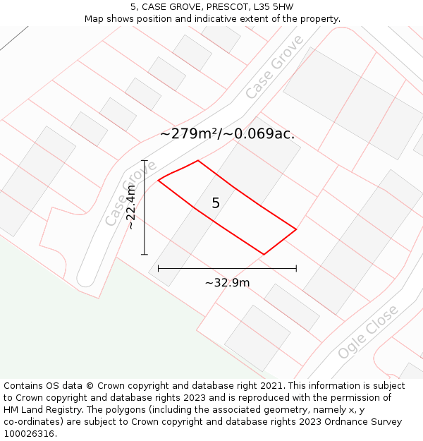 5, CASE GROVE, PRESCOT, L35 5HW: Plot and title map