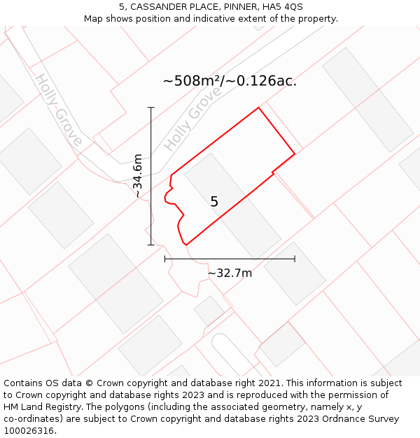 5, CASSANDER PLACE, PINNER, HA5 4QS: Plot and title map