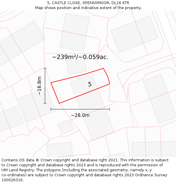 5, CASTLE CLOSE, SPENNYMOOR, DL16 6TR: Plot and title map