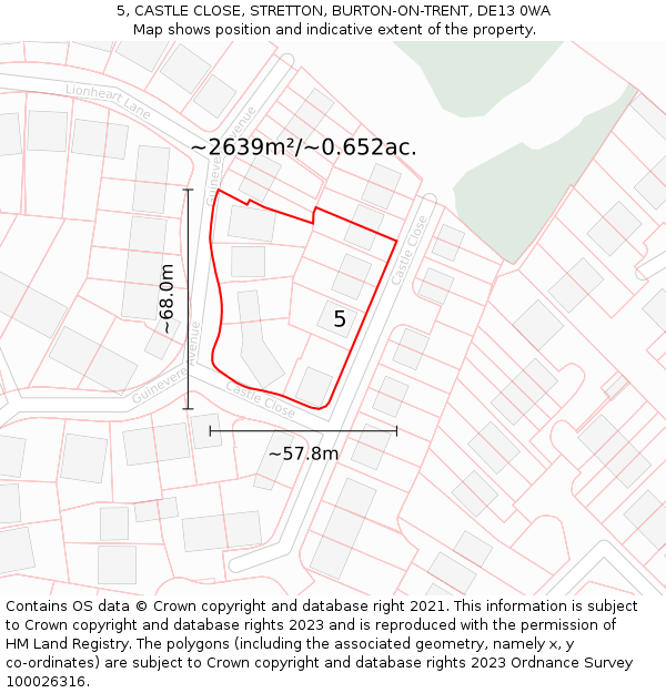 5, CASTLE CLOSE, STRETTON, BURTON-ON-TRENT, DE13 0WA: Plot and title map