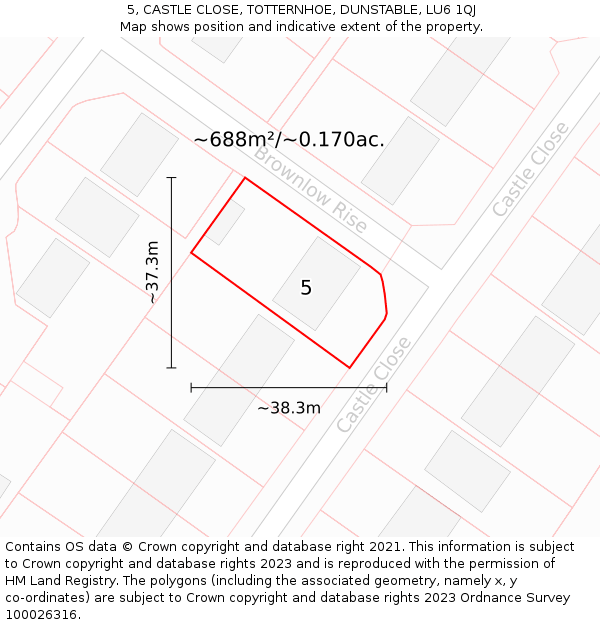5, CASTLE CLOSE, TOTTERNHOE, DUNSTABLE, LU6 1QJ: Plot and title map