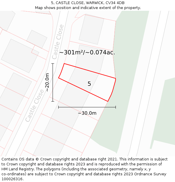 5, CASTLE CLOSE, WARWICK, CV34 4DB: Plot and title map