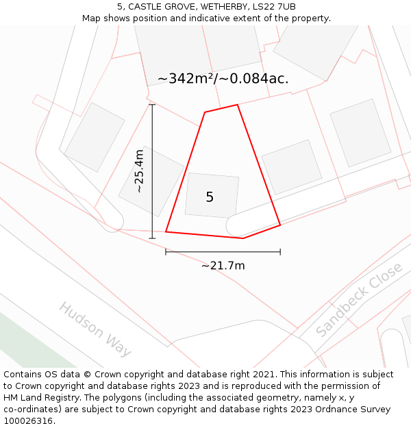 5, CASTLE GROVE, WETHERBY, LS22 7UB: Plot and title map