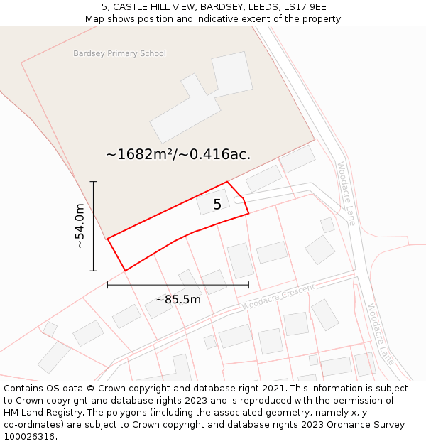 5, CASTLE HILL VIEW, BARDSEY, LEEDS, LS17 9EE: Plot and title map