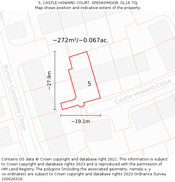 5, CASTLE HOWARD COURT, SPENNYMOOR, DL16 7GJ: Plot and title map
