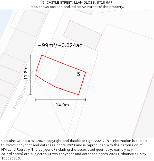 5, CASTLE STREET, LLANIDLOES, SY18 6AF: Plot and title map