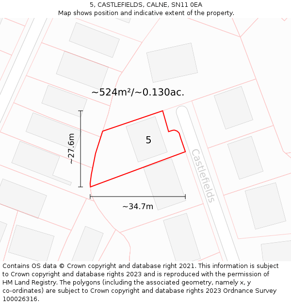 5, CASTLEFIELDS, CALNE, SN11 0EA: Plot and title map
