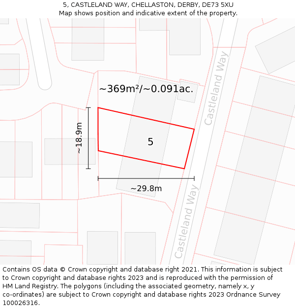 5, CASTLELAND WAY, CHELLASTON, DERBY, DE73 5XU: Plot and title map