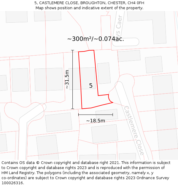 5, CASTLEMERE CLOSE, BROUGHTON, CHESTER, CH4 0FH: Plot and title map