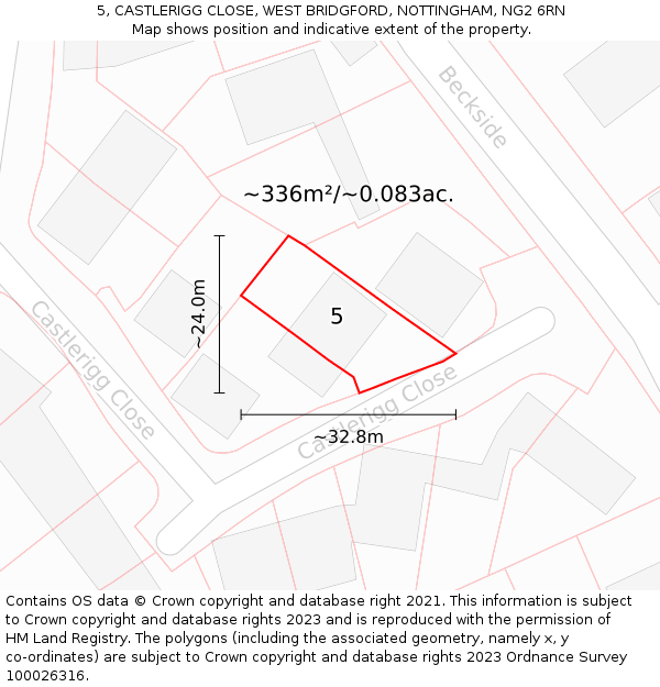 5, CASTLERIGG CLOSE, WEST BRIDGFORD, NOTTINGHAM, NG2 6RN: Plot and title map