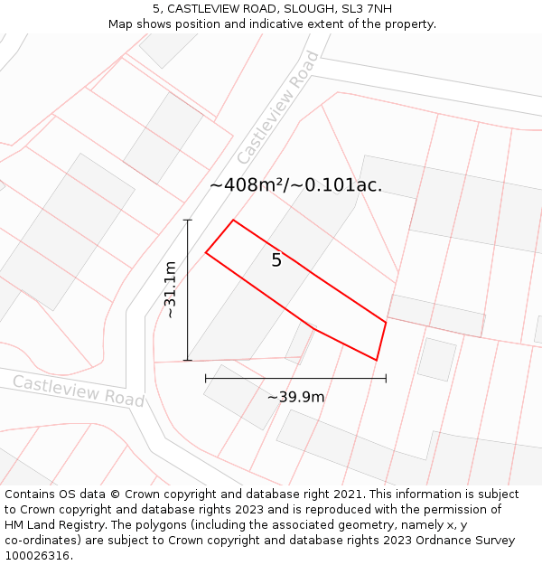 5, CASTLEVIEW ROAD, SLOUGH, SL3 7NH: Plot and title map
