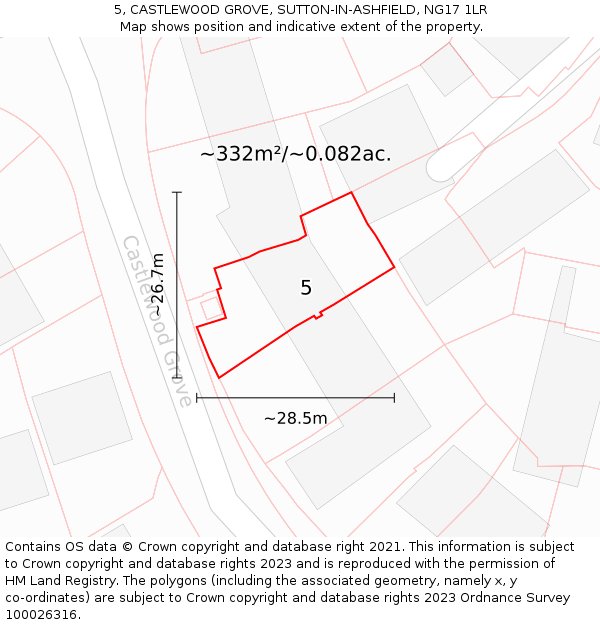5, CASTLEWOOD GROVE, SUTTON-IN-ASHFIELD, NG17 1LR: Plot and title map
