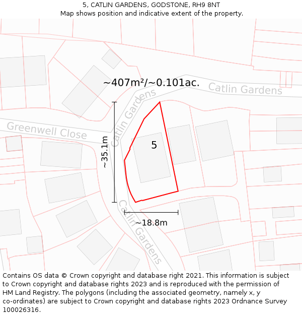 5, CATLIN GARDENS, GODSTONE, RH9 8NT: Plot and title map