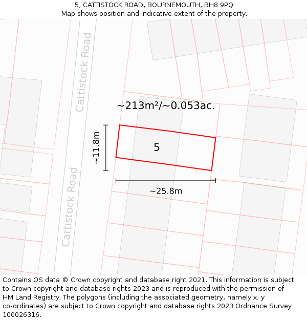 5, CATTISTOCK ROAD, BOURNEMOUTH, BH8 9PQ: Plot and title map