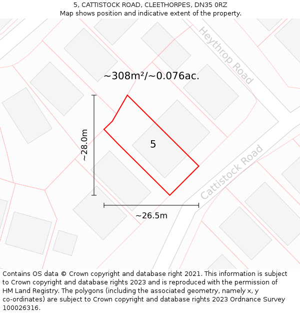 5, CATTISTOCK ROAD, CLEETHORPES, DN35 0RZ: Plot and title map