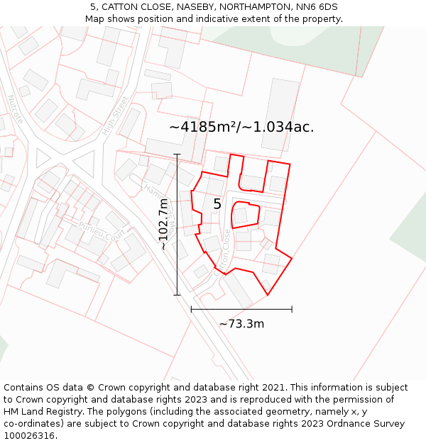 5, CATTON CLOSE, NASEBY, NORTHAMPTON, NN6 6DS: Plot and title map
