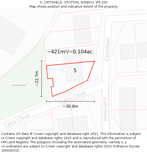 5, CATTSFIELD, STUTTON, IPSWICH, IP9 2SP: Plot and title map