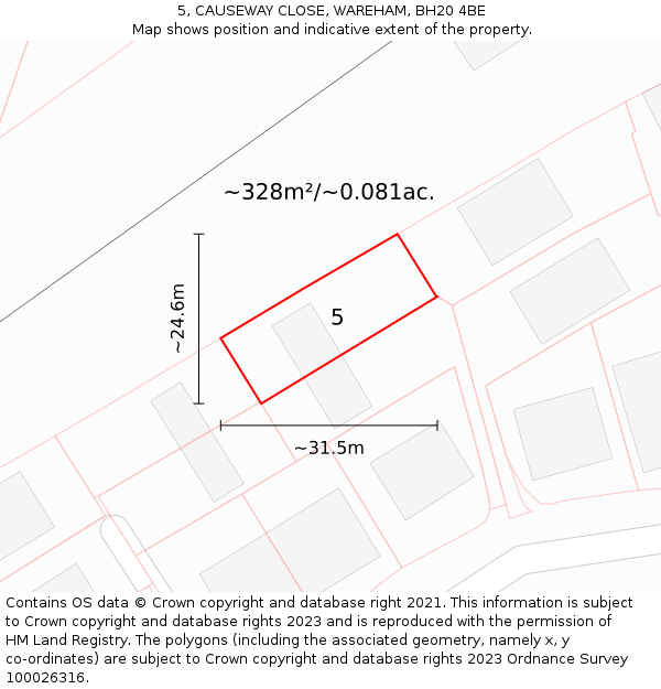 5, CAUSEWAY CLOSE, WAREHAM, BH20 4BE: Plot and title map