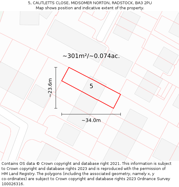5, CAUTLETTS CLOSE, MIDSOMER NORTON, RADSTOCK, BA3 2PU: Plot and title map