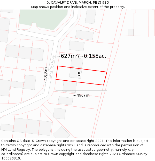 5, CAVALRY DRIVE, MARCH, PE15 9EQ: Plot and title map