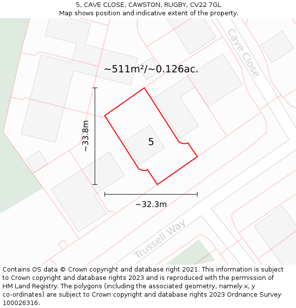 5, CAVE CLOSE, CAWSTON, RUGBY, CV22 7GL: Plot and title map