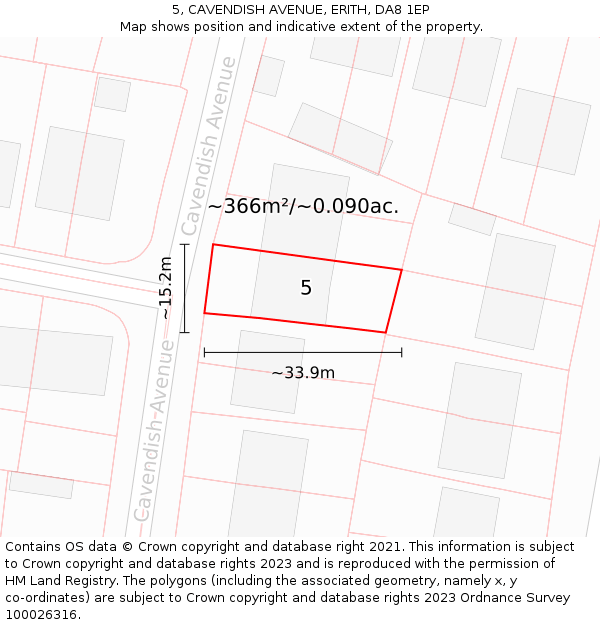5, CAVENDISH AVENUE, ERITH, DA8 1EP: Plot and title map