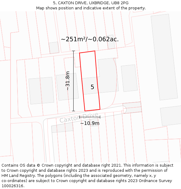 5, CAXTON DRIVE, UXBRIDGE, UB8 2PG: Plot and title map