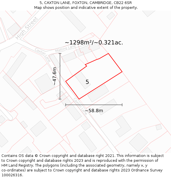 5, CAXTON LANE, FOXTON, CAMBRIDGE, CB22 6SR: Plot and title map