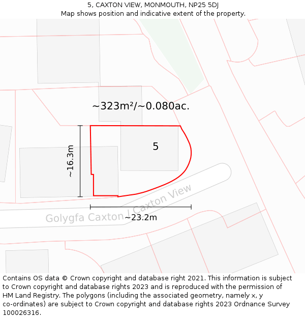 5, CAXTON VIEW, MONMOUTH, NP25 5DJ: Plot and title map