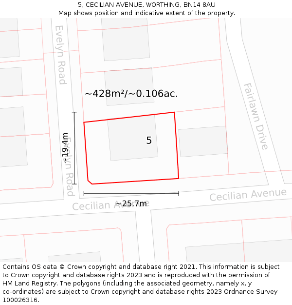 5, CECILIAN AVENUE, WORTHING, BN14 8AU: Plot and title map