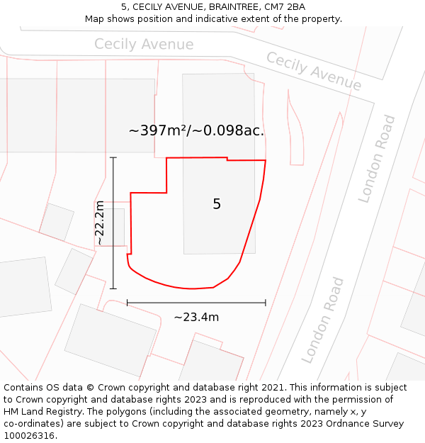 5, CECILY AVENUE, BRAINTREE, CM7 2BA: Plot and title map