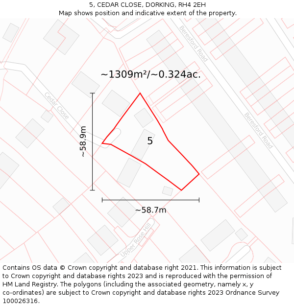 5, CEDAR CLOSE, DORKING, RH4 2EH: Plot and title map