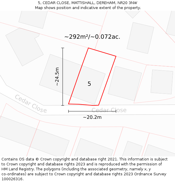 5, CEDAR CLOSE, MATTISHALL, DEREHAM, NR20 3NW: Plot and title map